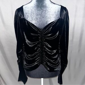Express Black Velvet Ruched Blouse